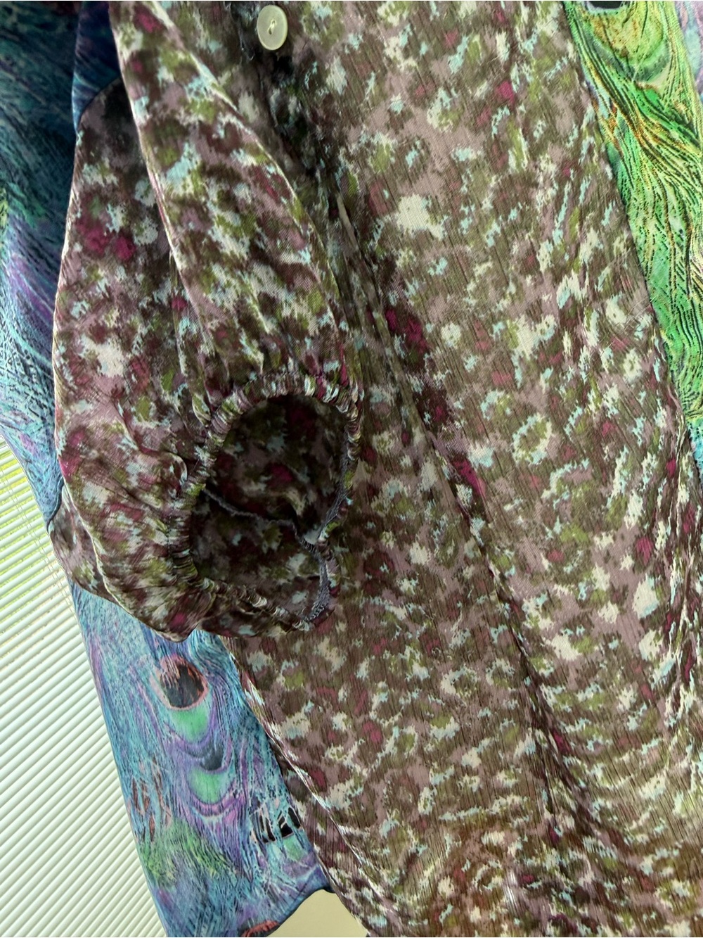 Anthropology Fig and Flower Peacock Feather Print Sheer Blouse Top - Picture 4 of 9